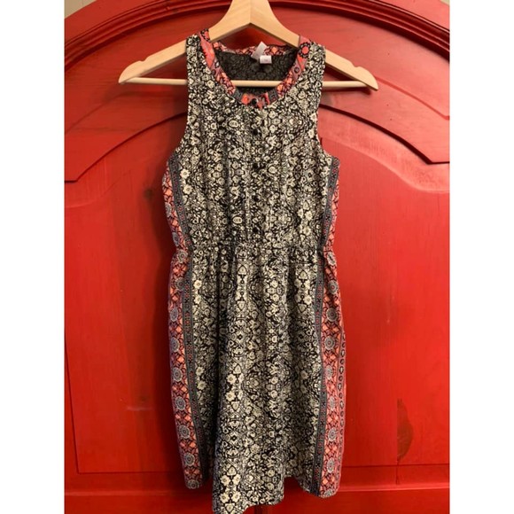 Japna Kids Size 12 Racer Back Orange and Black Print Dress For Summer EUC CUTE - Picture 1 of 3